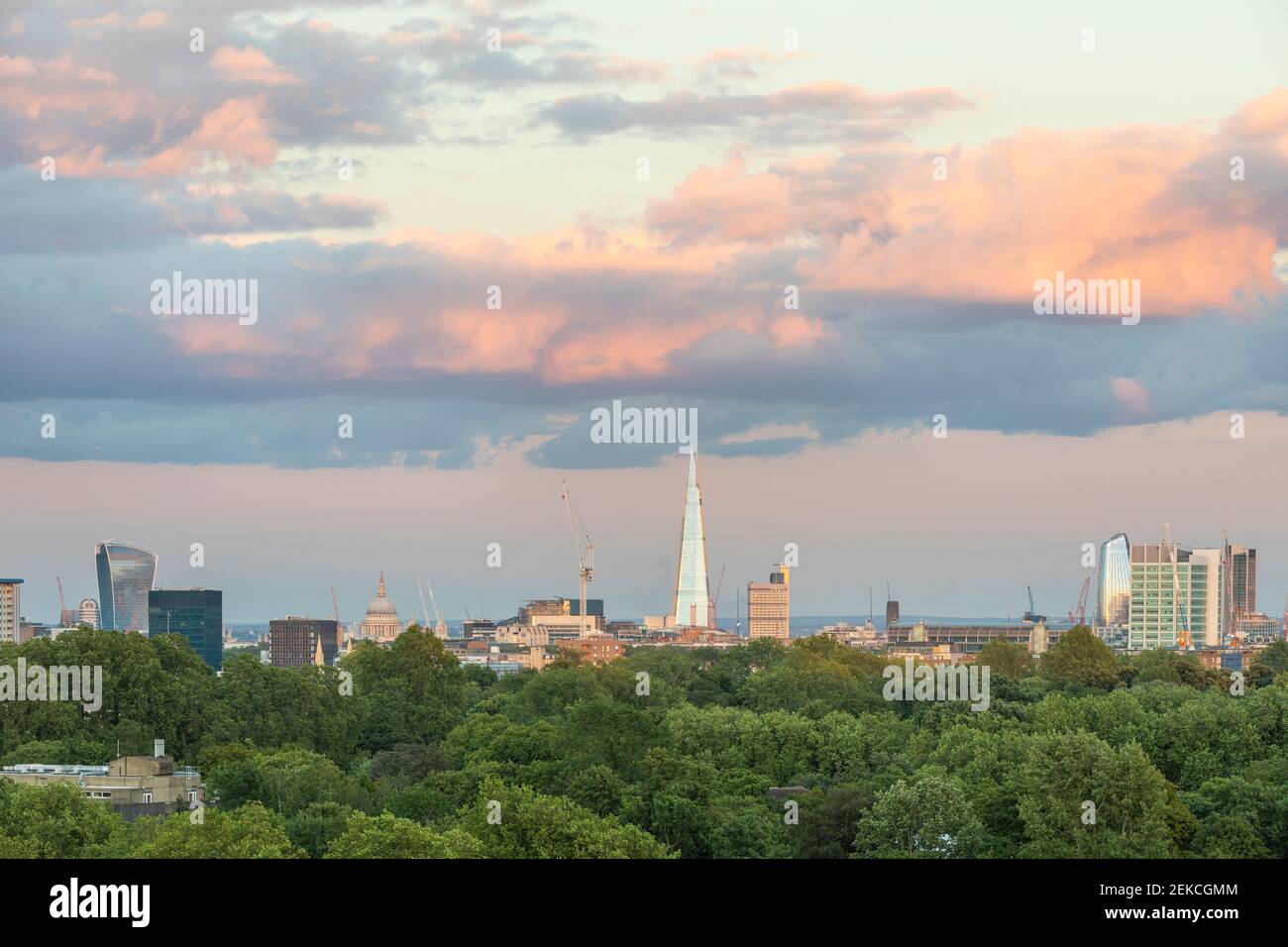 UK, England, London, Clouds over city skyline seen from Primrose Hill park Stock Photo