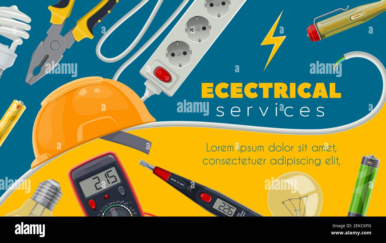 Electric service and electrical power work vector banner of electrician