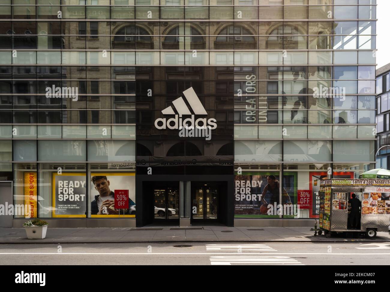 Adidas store on Broadway in Noho in New York on Thursday, August 6, 2020.  Adidas reported revenue sales for its second quarter down 34%. (ÂPhoto by  Richard B. Levine Stock Photo - Alamy