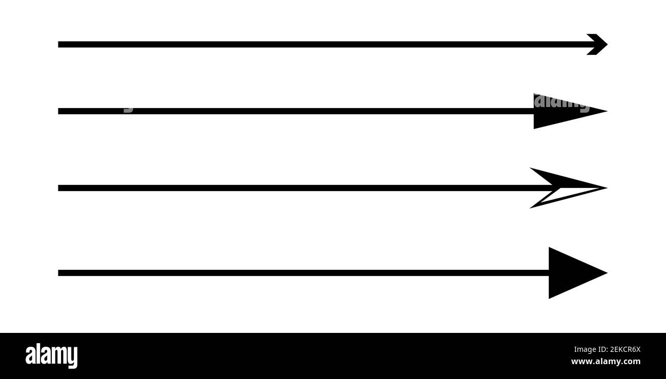 Set of vector thin long arrows pointing to the right. Vector elements