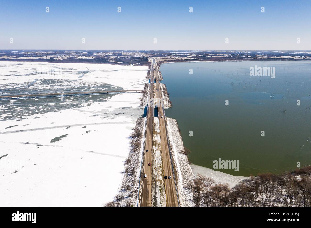 Princeton Texas Bridge during Texas Winter Storm Uri Stock Photo