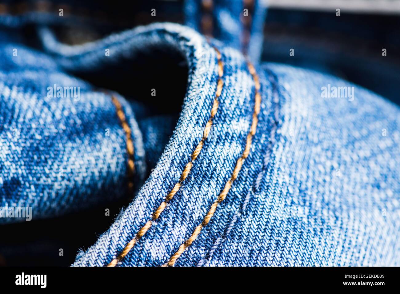 Blue jeans close up. Selective focus. Stock Photo