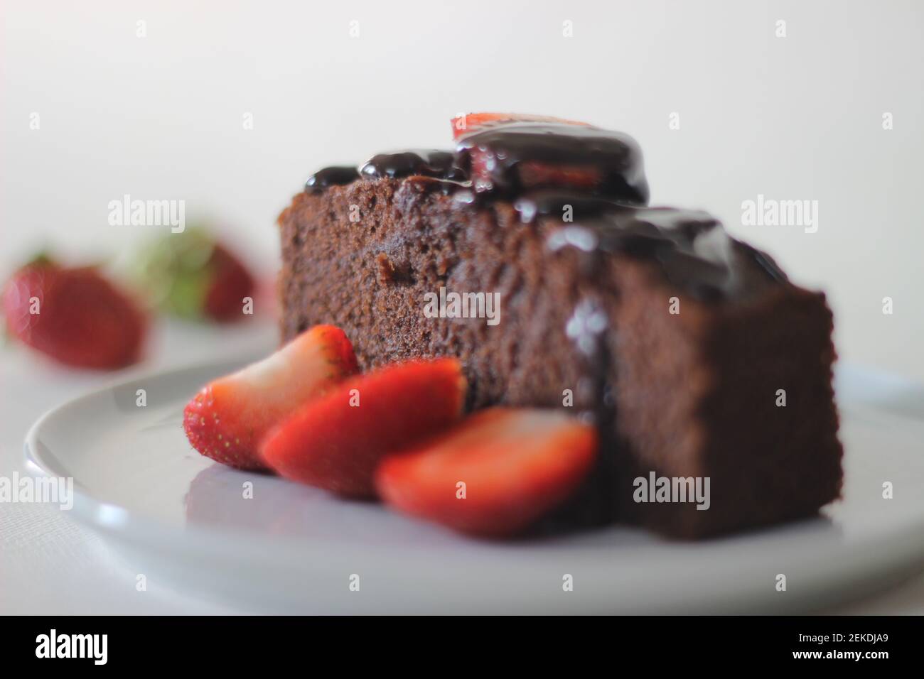 Finger millet chocalate cake. A Healthy Homemade Chocolate cake made with finger millet flour instead of all purpose flour, decorated with a generous Stock Photo