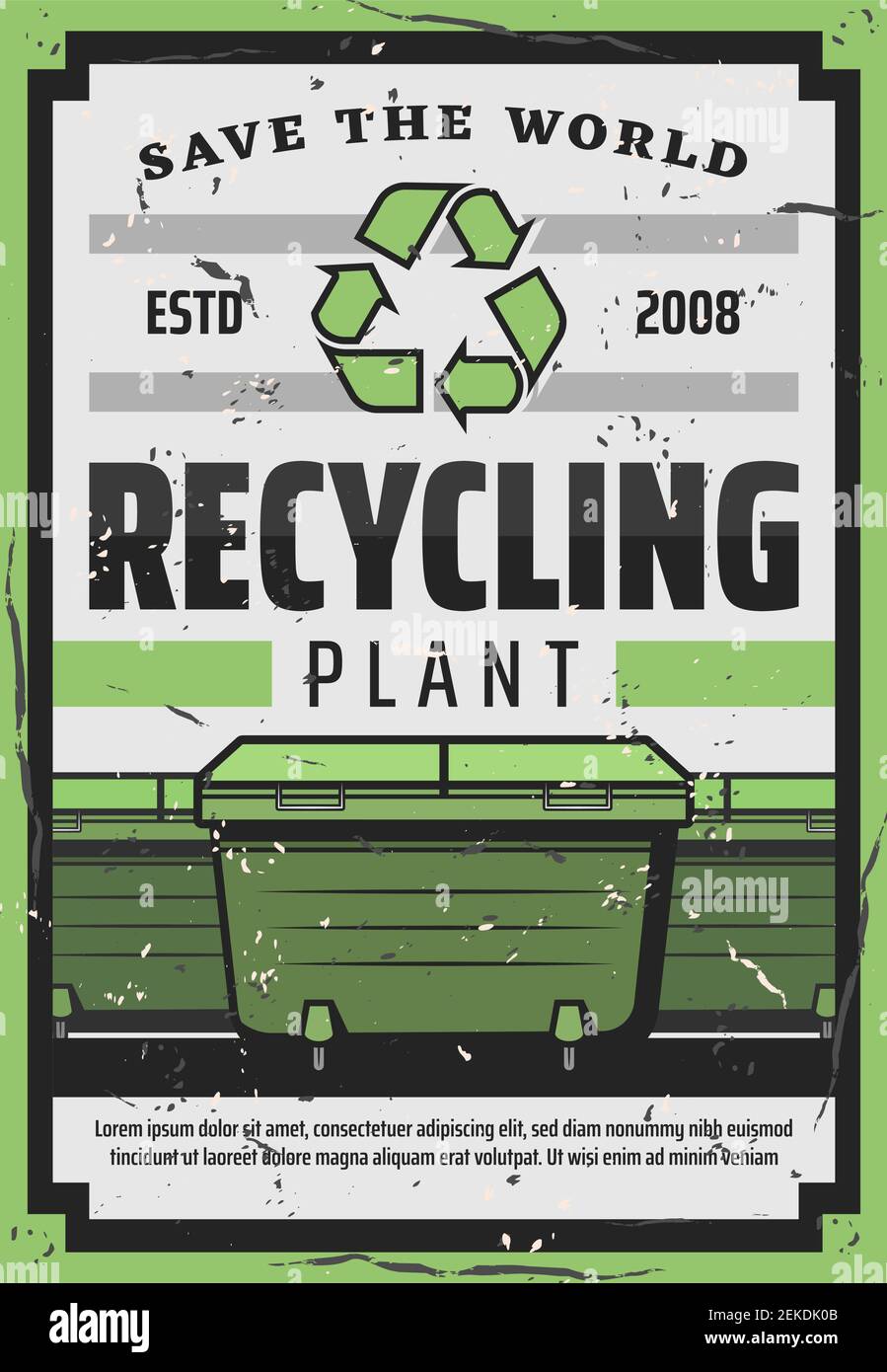 Waste recycling plant, Save the World retro poster of vector garbage