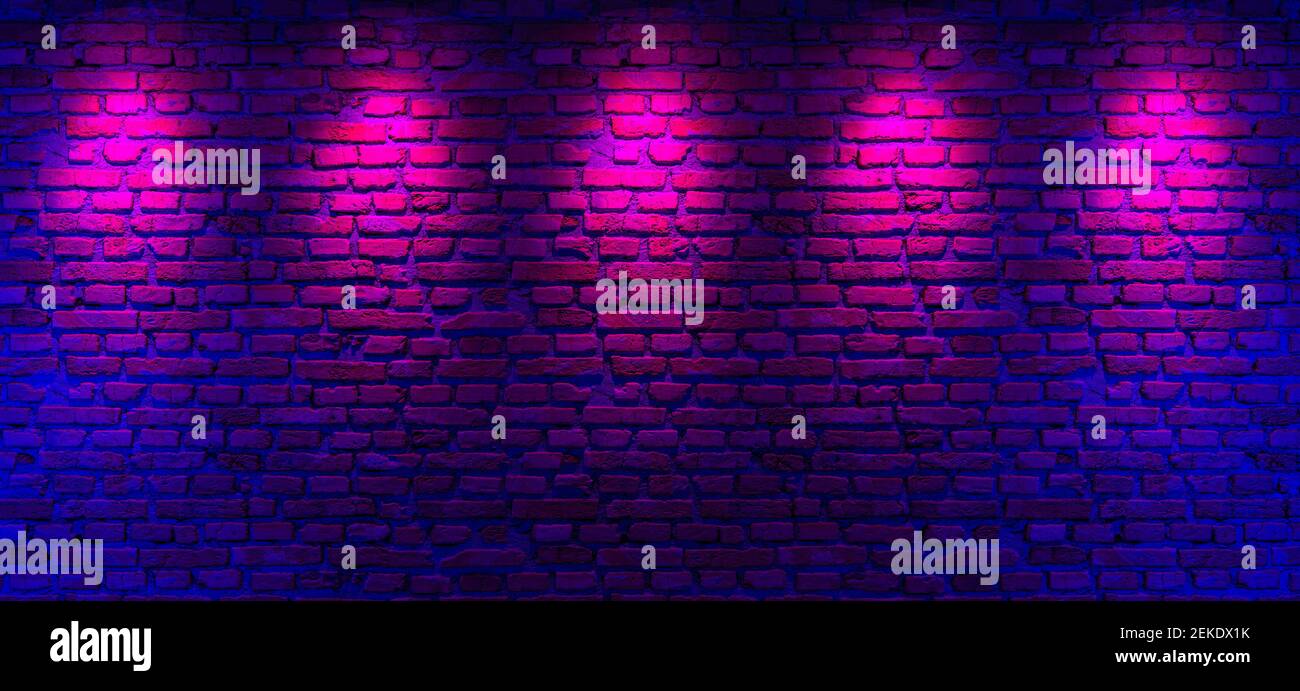 Brick walls and neon light background. Brick walls, neon rays and glow