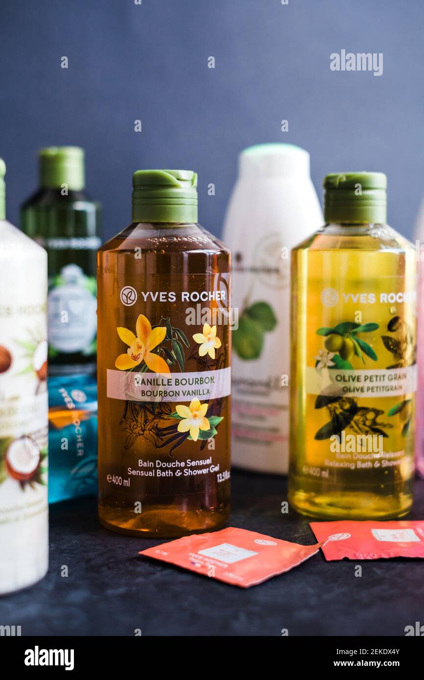 Natural shower gels by Yves Rocher company, product shot Stock Photo - Alamy