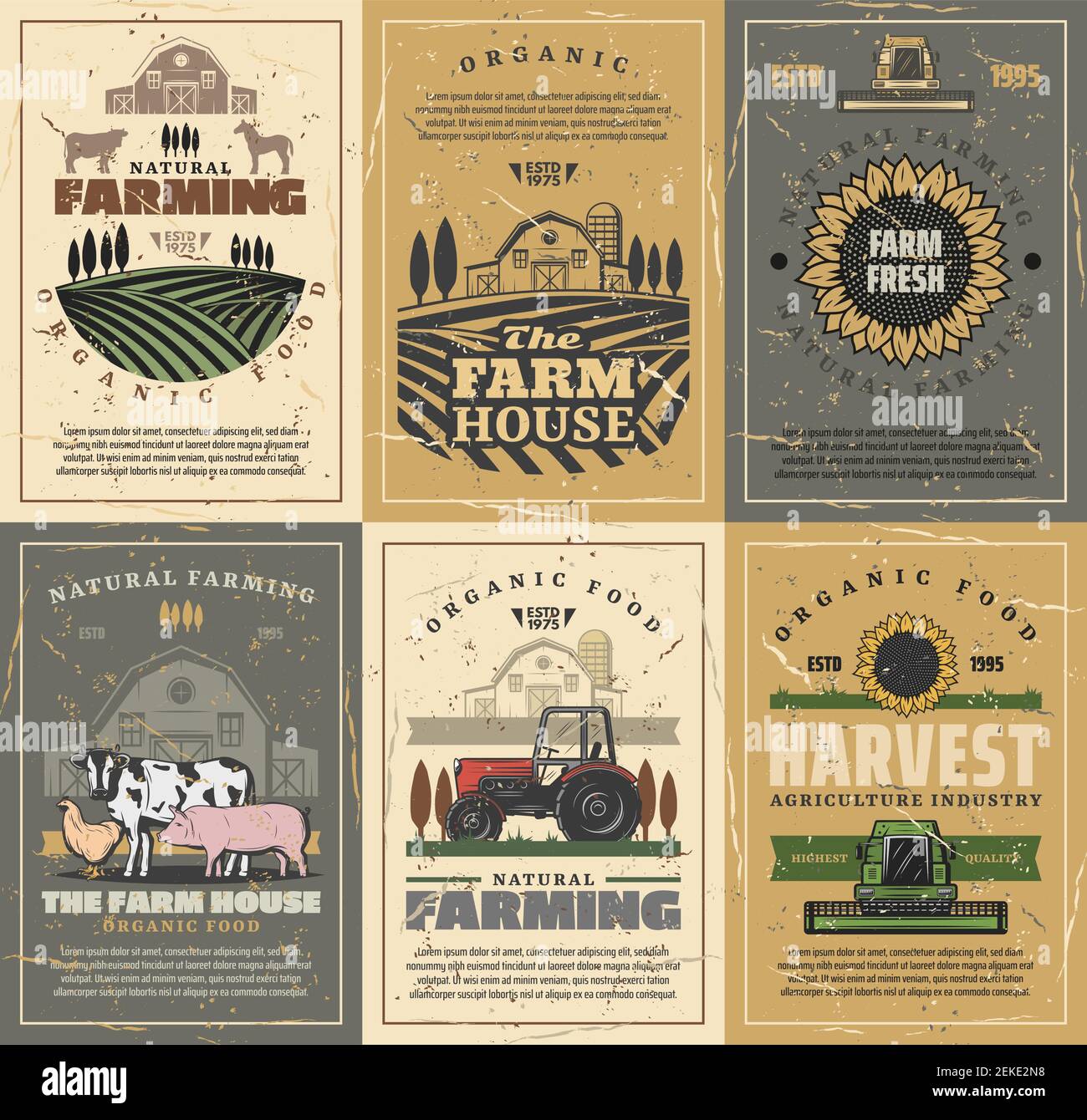Agriculture and farming vector design with farm field, tractor and barn ...