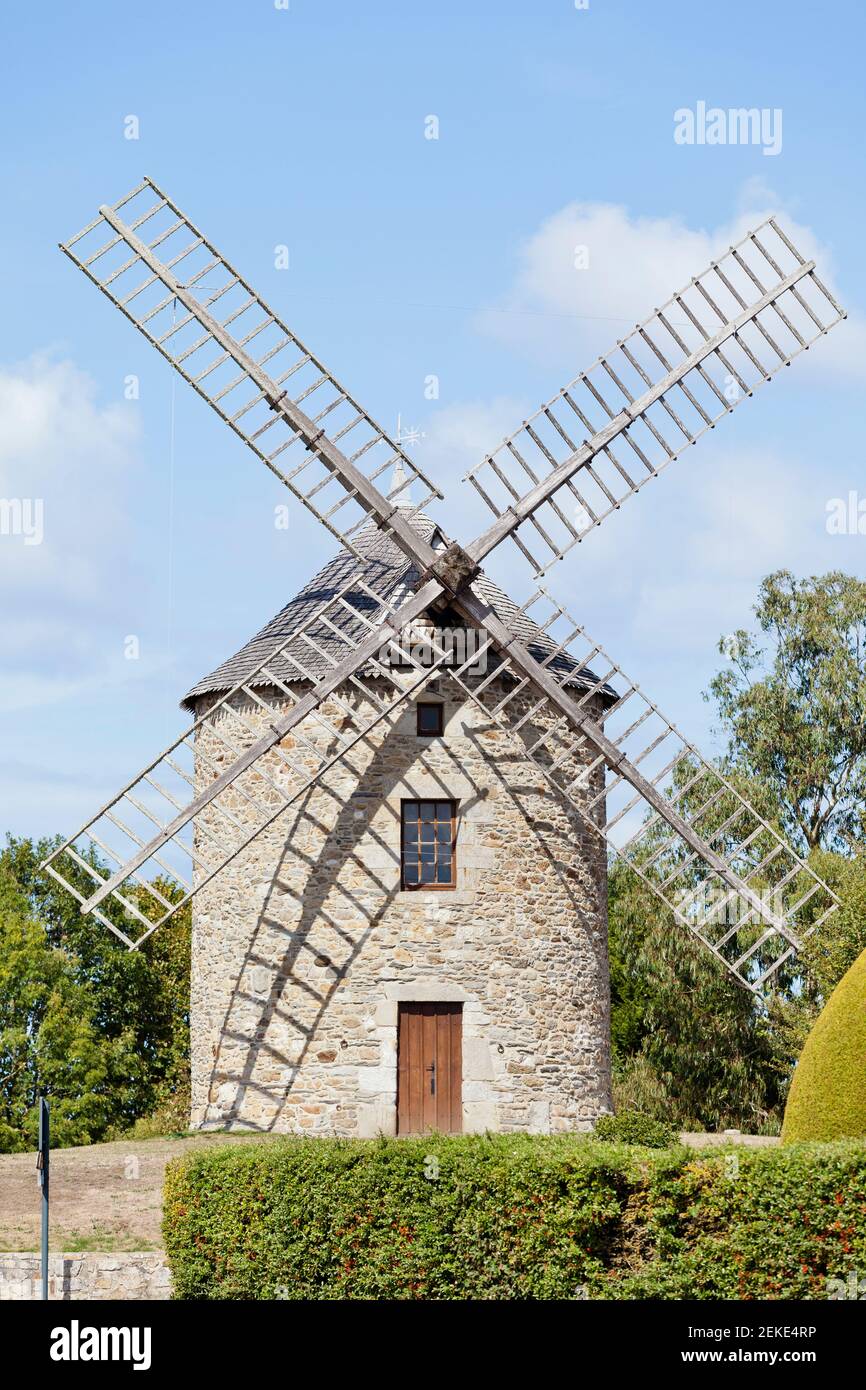 Windmill in Lancieux Brittany, Moulin des Beneditins, Côtes-d'Armor, France. Stock Photo
