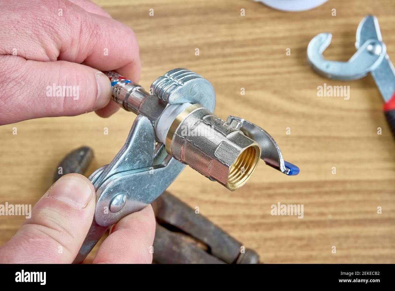 DIY repair, keys, tape reel hose ball valve Stock Photo Alamy
