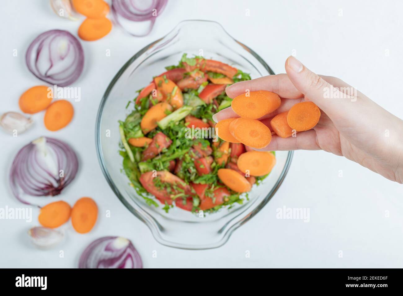 A glass plate of delicious vegetable salad Stock Photo