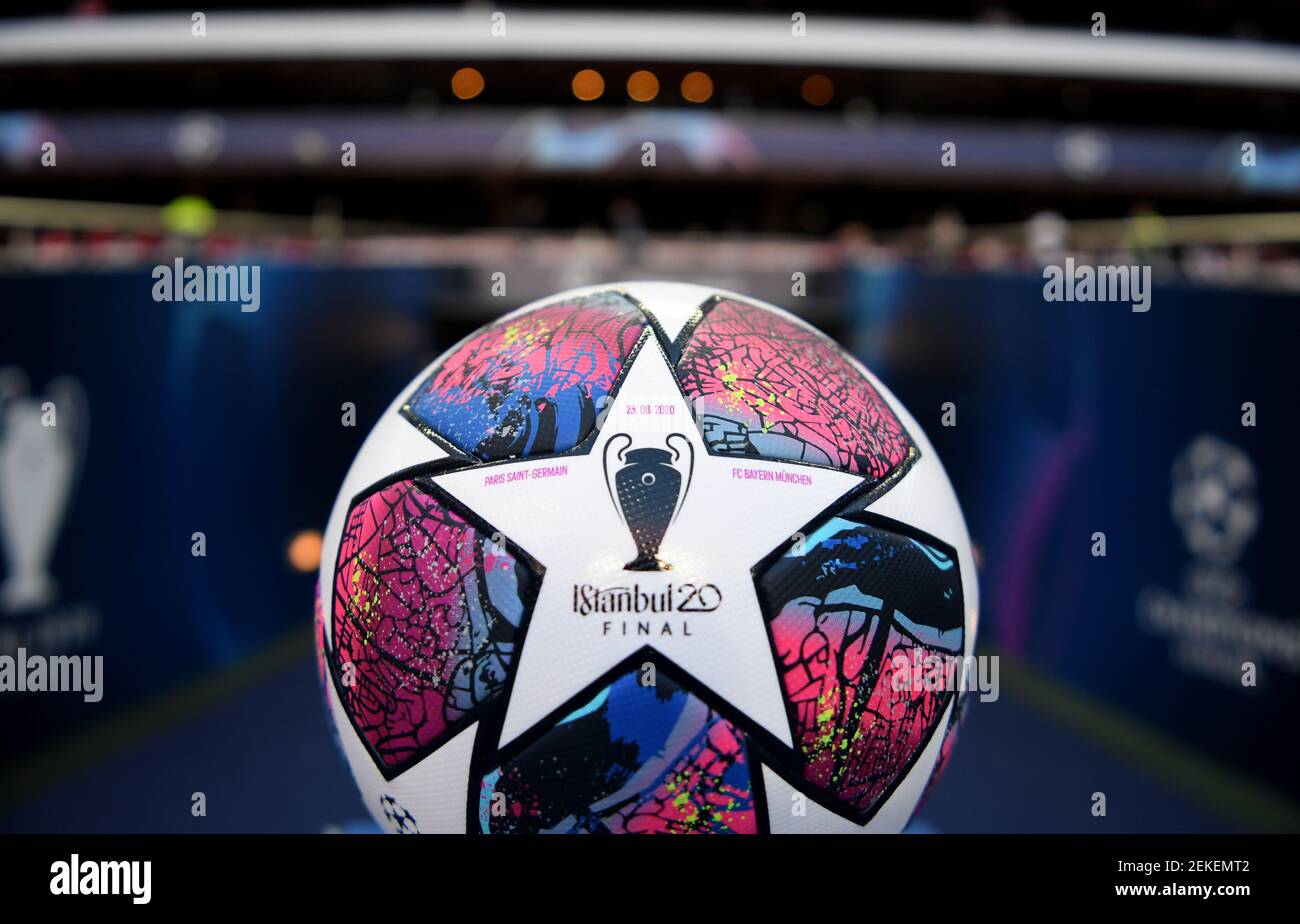 LISBON, PORTUGAL - AUGUST 23: A detailed view of the Adidas Istanbul Final  20 match ball is seen prior to the UEFA Champions League Final match  between Paris Saint-Germain and Bayern Munich
