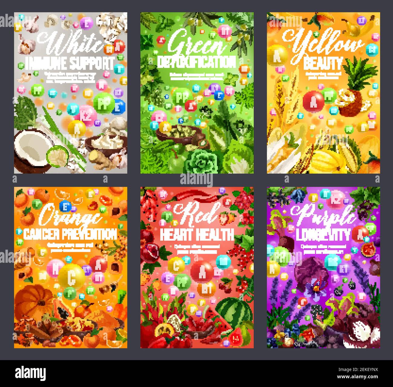 Color diet healthy food nutrition, rainbow vitamins for immune system