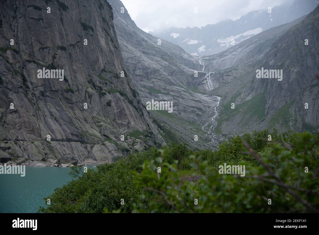 Beautiful mountain lake Gelmersee in Bern Switzerland Stock Photo