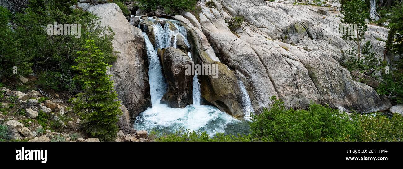 Rock formation with waterfall, Sonora Pass, Mono County, California, USA Stock Photo