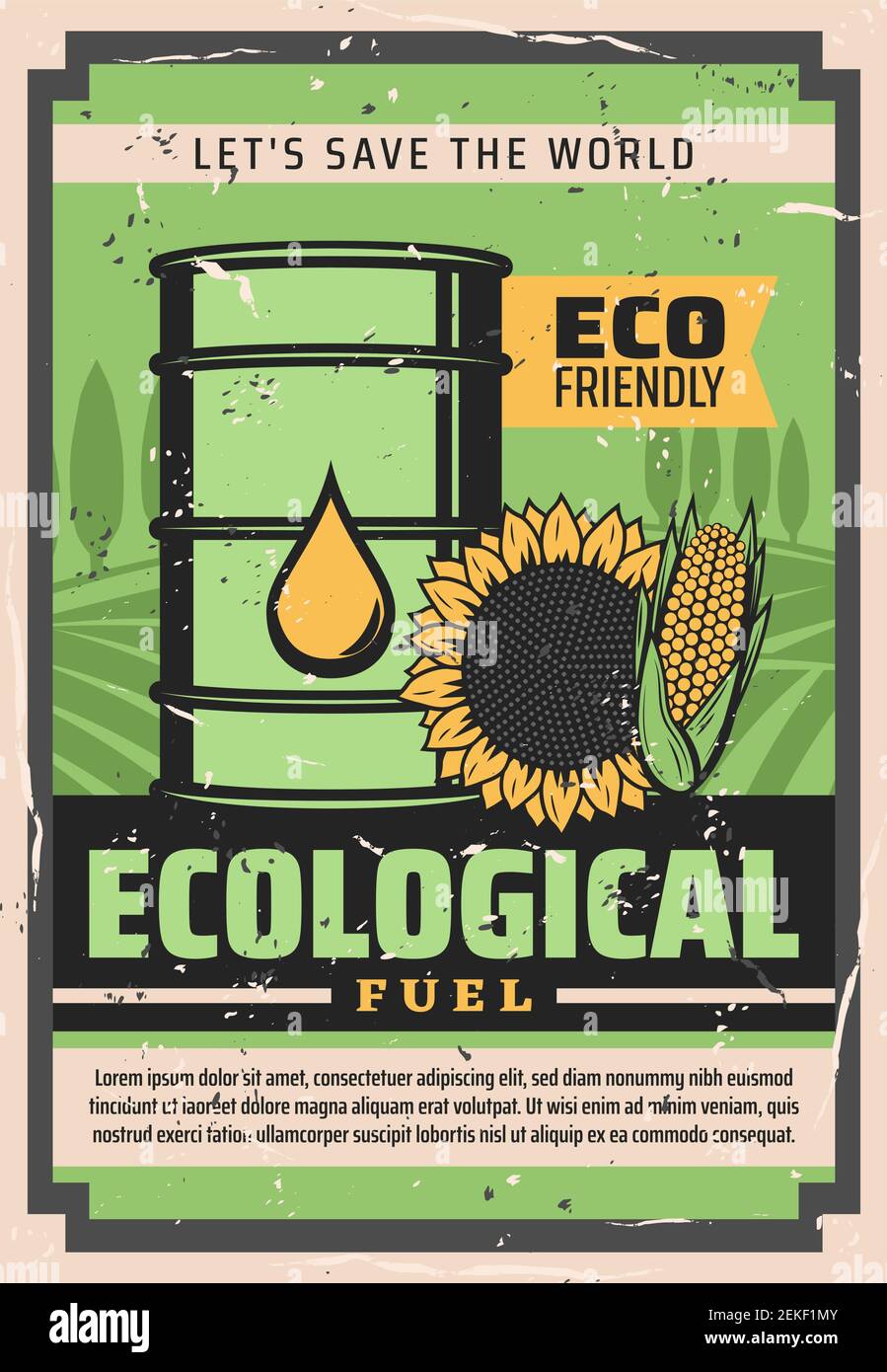 Eco fuel, green car gas and oil petrol production form vegetable fossil