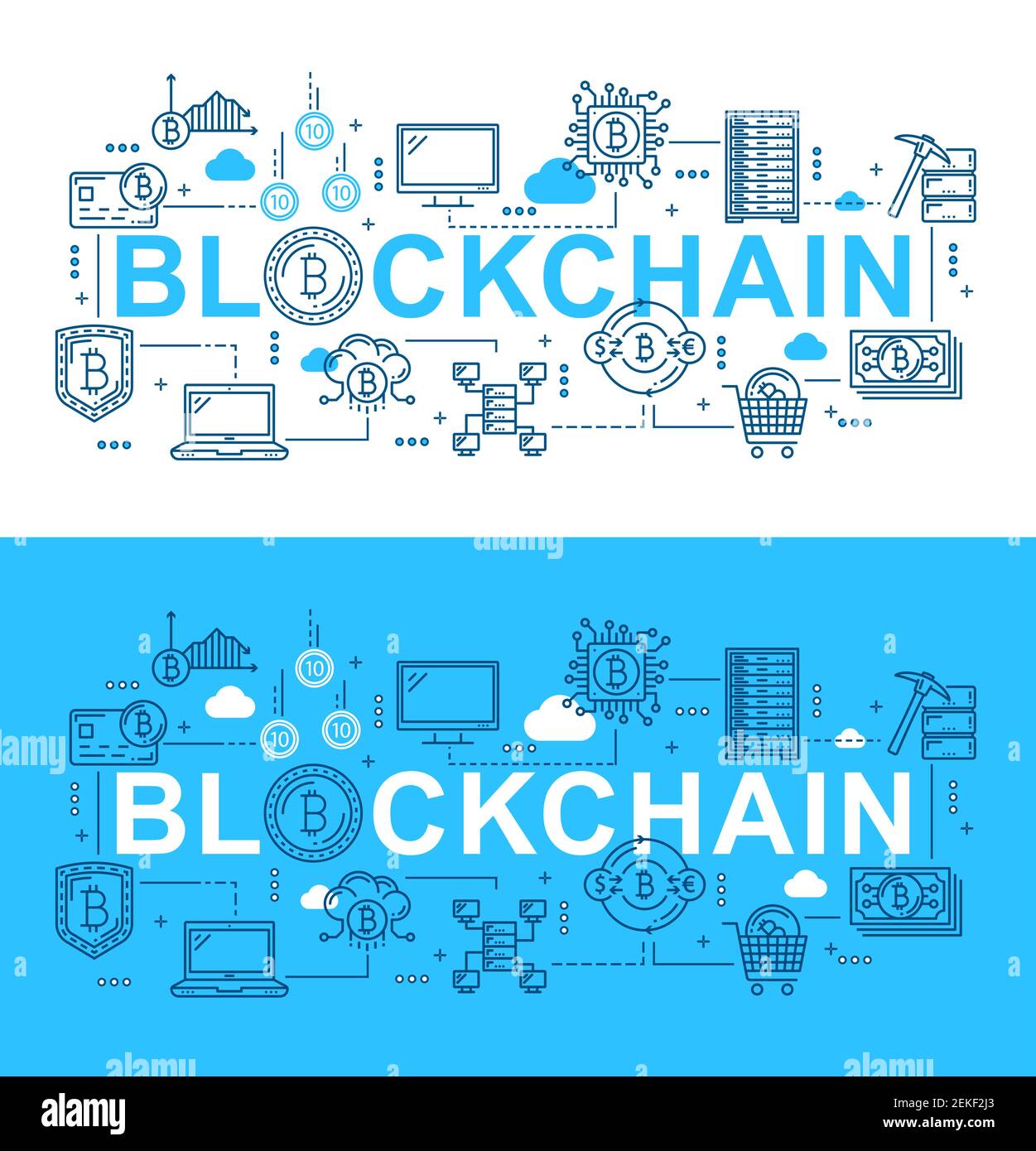 Blockchain digital technology and bitcoin cryptocurrency mining. Vector ...