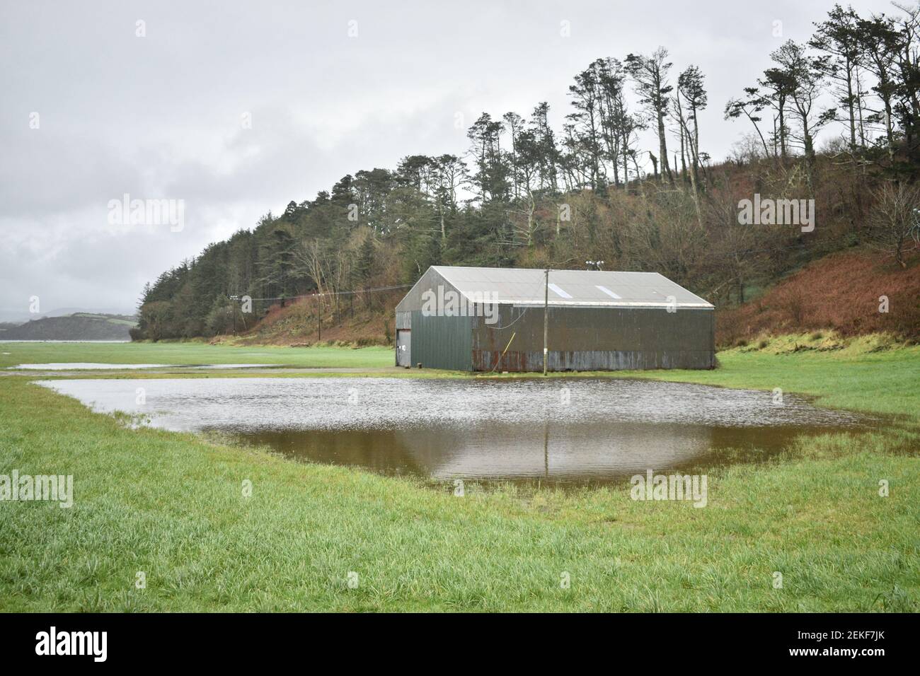 Bantry, West Cork, Ireland. 23th Feb, 2021. Intense rainfall continues during the day in West Cork and many areas get flooded. Cork region is currently under Met Éireann Orange Rain weather warning, which is in place until tomorrow. Credit: Karlis Dzjamko/Alamy Live News Stock Photo