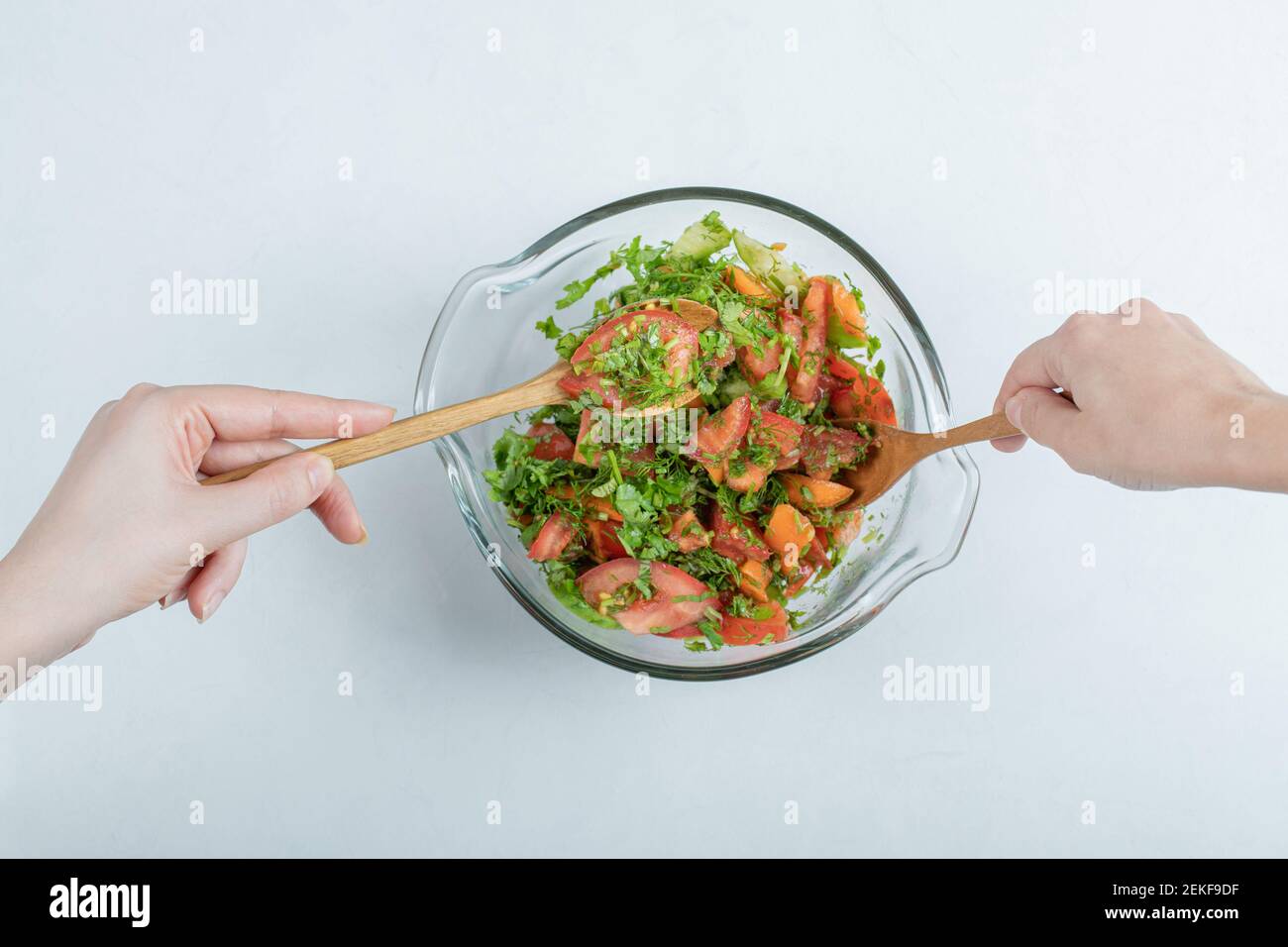 A glass plate of delicious vegetable salad Stock Photo