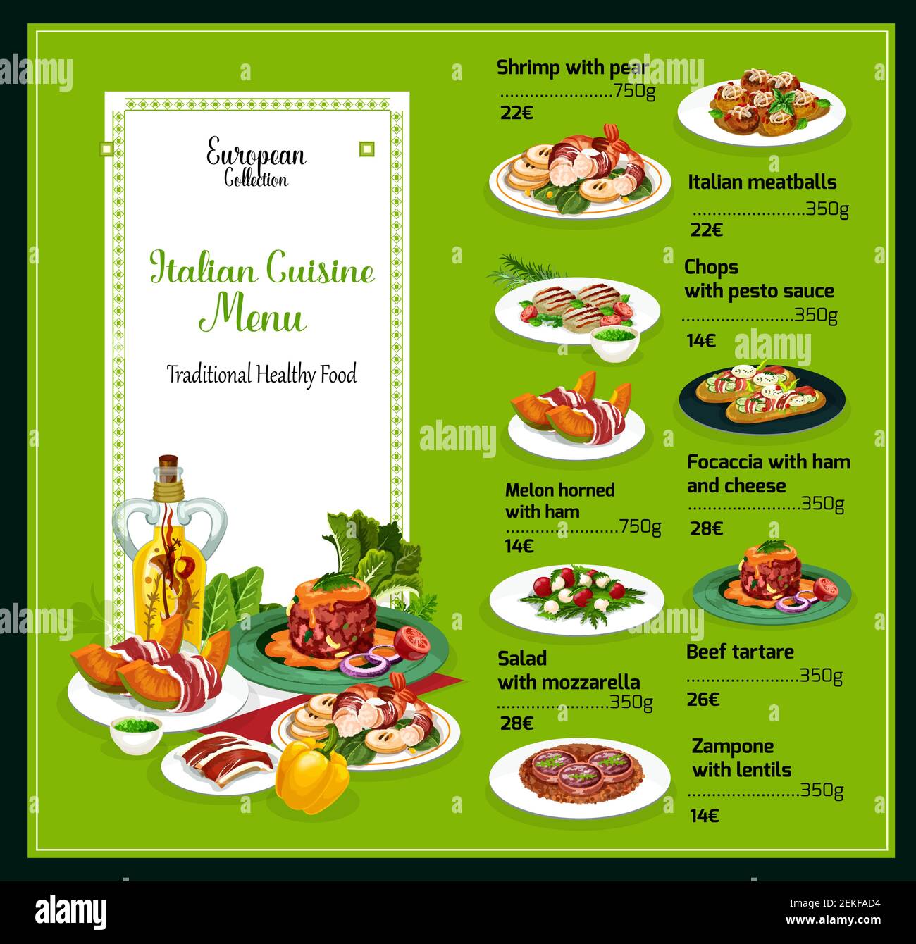 Italian cuisine menu, traditional Italy food and dishes. Vector dollar