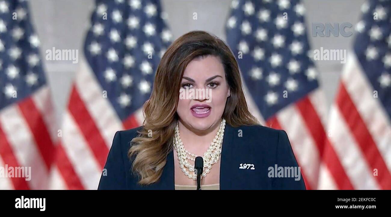 August 25, 2020; Washington, D.C., USA; (Editors Note: Screen grab from Republican National Convention video stream) Abby Johnson, an anti-abortion rights activist, speaks during the Republican National Convention at the Mellon Auditorium in Washington, D.C. Mandatory Credit: Republican National Convention via USA TODAY NETWORK/Sipa USA Stock Photo
