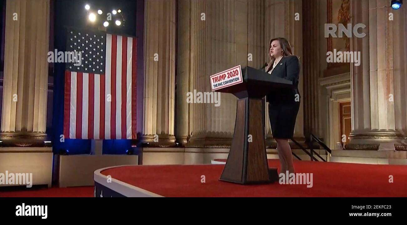August 25, 2020; Washington, D.C., USA; (Editors Note: Screen grab from Republican National Convention video stream) Abby Johnson, an anti-abortion rights activist, speaks during the Republican National Convention at the Mellon Auditorium in Washington, D.C. Mandatory Credit: Republican National Convention via USA TODAY NETWORK/Sipa USA Stock Photo