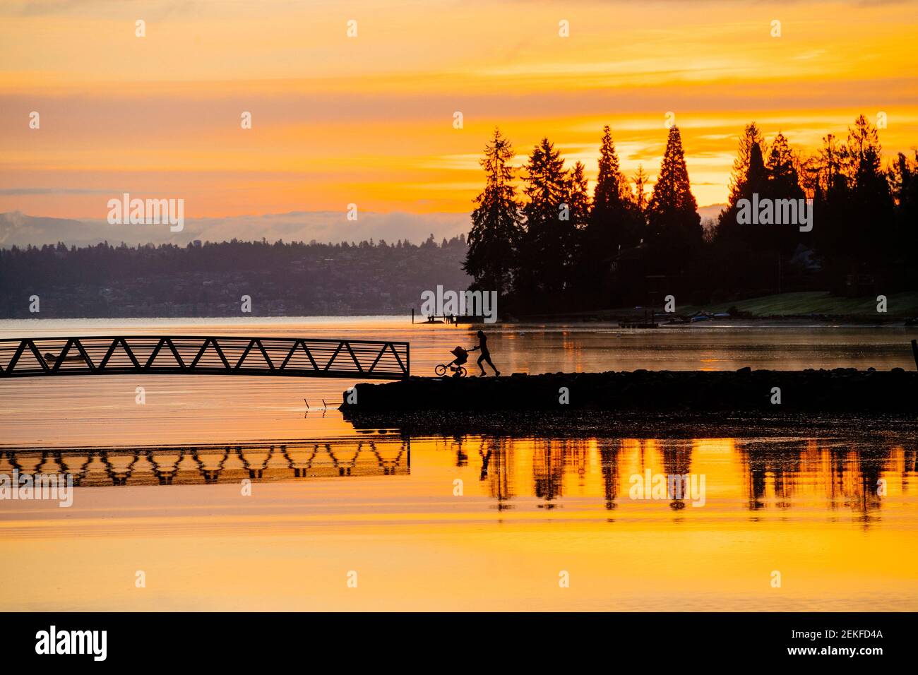 Port Blakely Bridge at sunrise, Bainbridge Island, Washington, USA Stock Photo