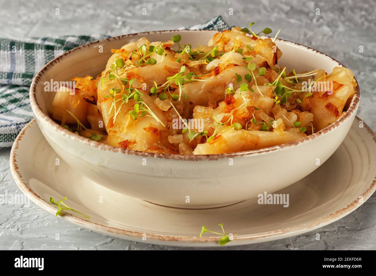 A national dish. Ukrainian dumplings, vareniki, pies fried with onions