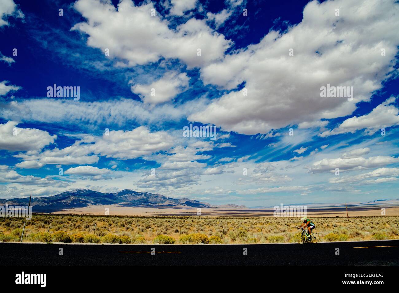 Bicycling under a blue sky, Great Basin National Park, Nevada, USA Stock Photo