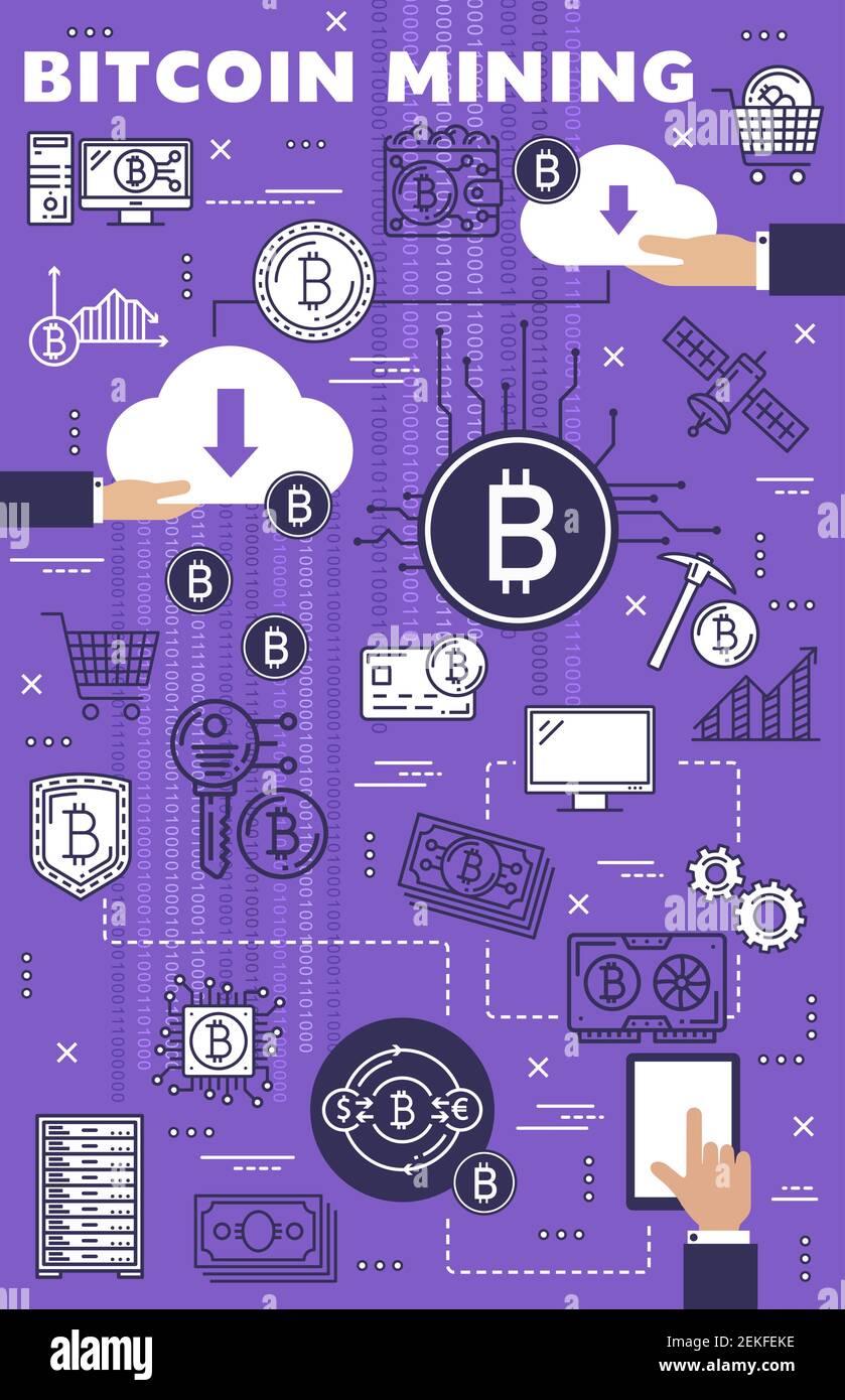 Bitcoin mining, cryptocurrency blockchain technology, digital money  business. Vector thin line crypto currency ico, computer cloud network and  bit coi Stock Vector Image & Art - Alamy