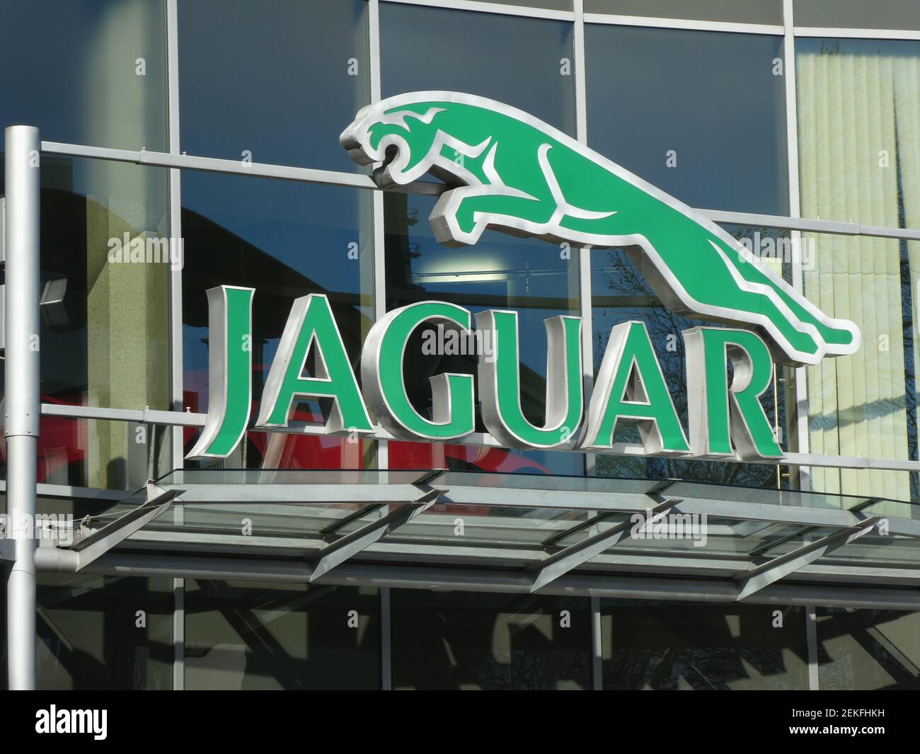 Cologne, Germany. 21st Feb, 2021. Logo, lettering of the British car manufacturer JAGUAR, belongs to the Indian Tata Motors Group Credit: Horst Galuschka/dpa/Alamy Live News Stock Photo