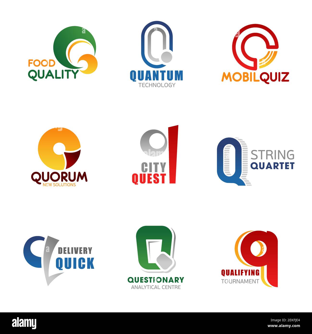Corporate identity letter Q business icons. Food and technology, mobile  services, city entertainment and delivery agency. Vector hobby  competitions, t Stock Vector Image & Art - Alamy