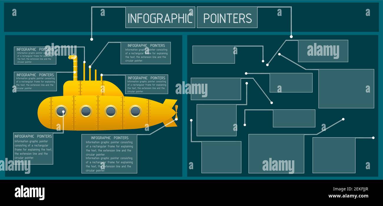 Infographic pointers. Frame and a text box with the extension line and a circular indicator. Symbols and graphics resources. Vector. Stock Vector