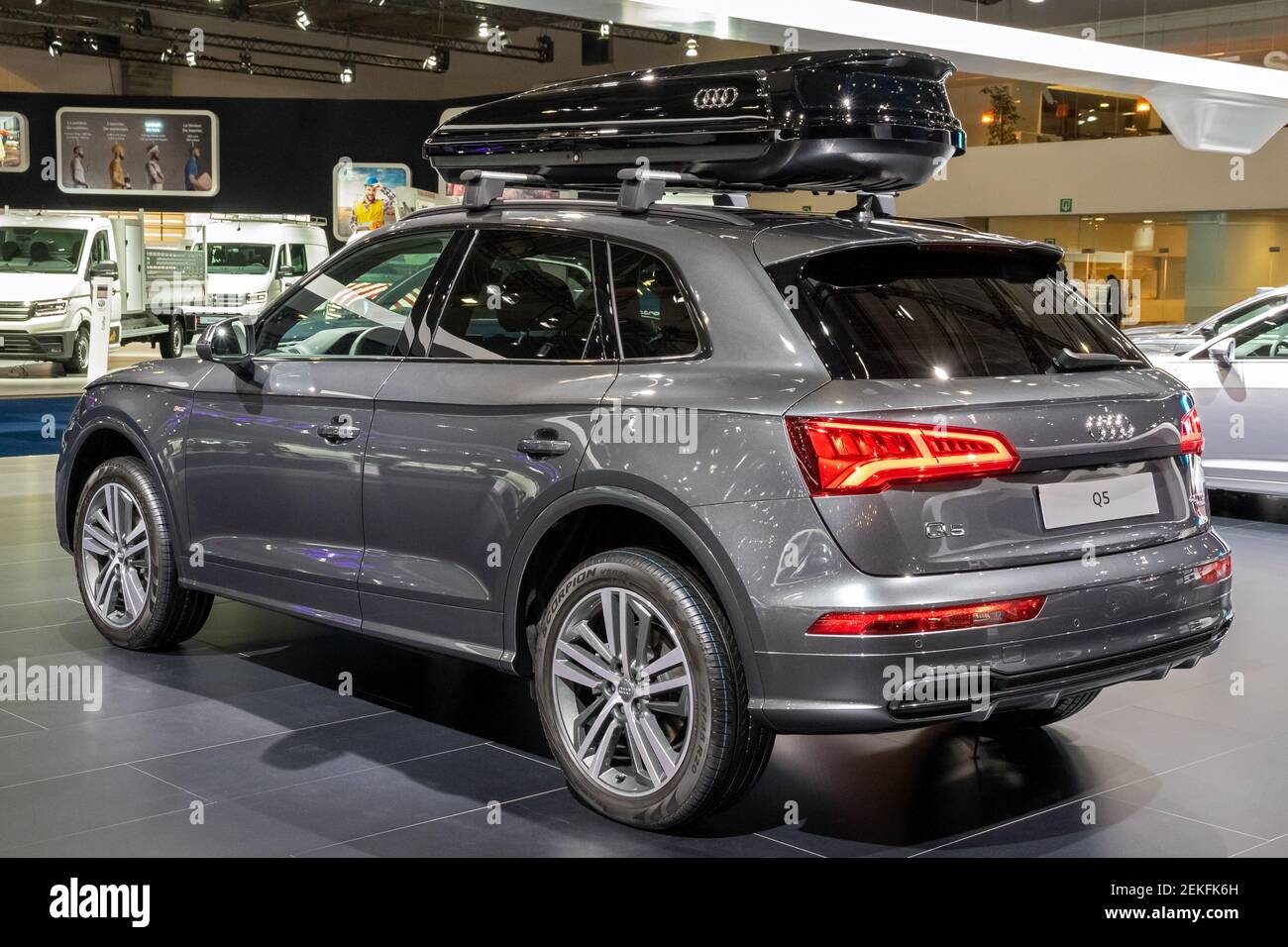 Audi Q5 car showcased at the Brussels Autosalon Motor Show. Belgium - January 18, 2019. Stock Photo