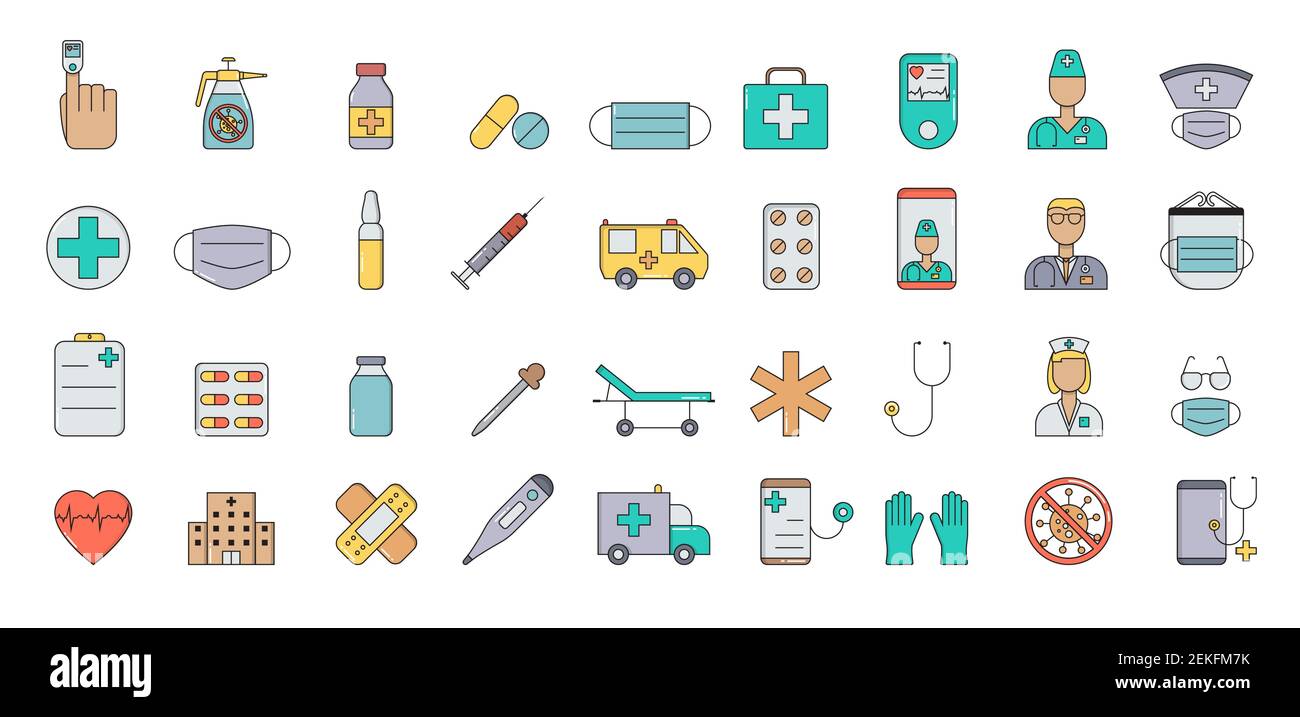 Medicine, equipment, doctors, medicines, help. Simple icon in trendy ...