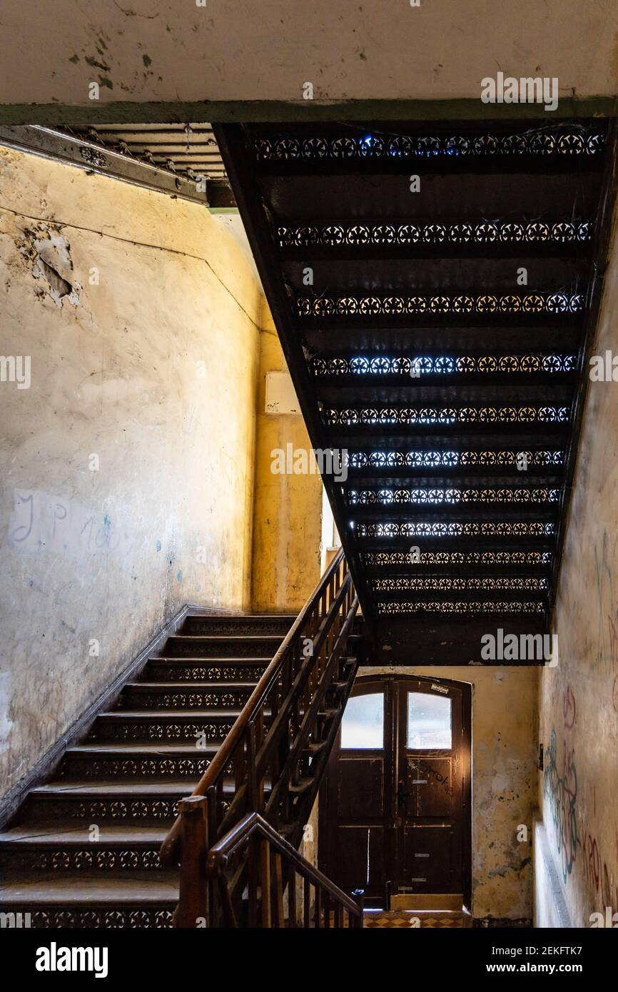 Wroclaw, Poland - March 8 2020 Interior of old staircase in old ...