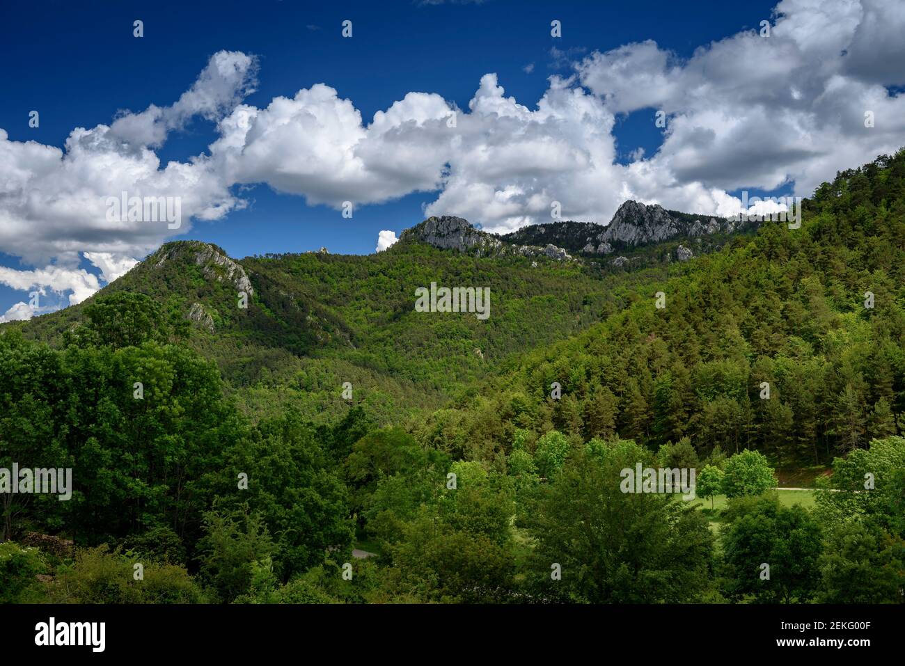 Catllaràs range views from the Falgars Sanctuary in spring (Berguedà, Catalonia, Spain, Pyrenees) Stock Photo