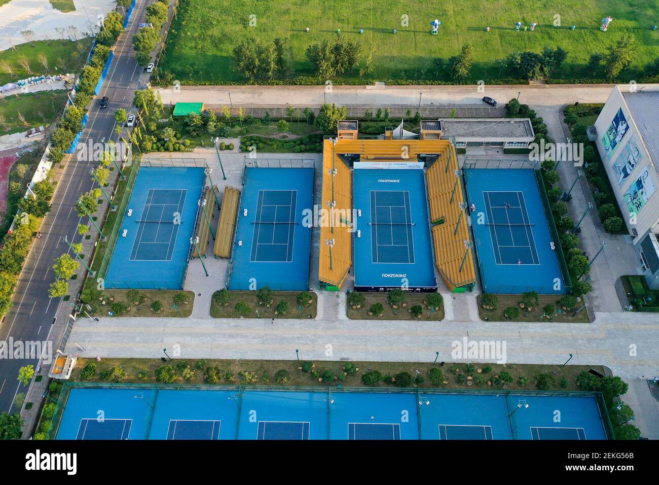 An aerial view of the Zhongyuan Tennis Training Base Management Center