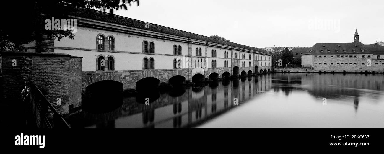 Vauban Dam in black and white, Strasbourg, Bas-Rhin, France Stock Photo
