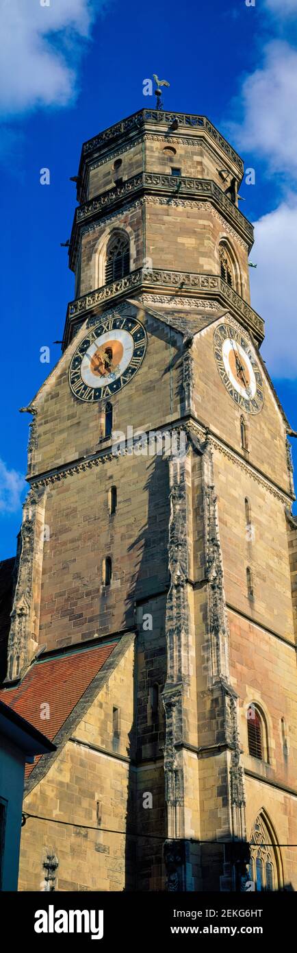 Tower of Collegiate Church (Stiftskirche), Stuttgart, Baden-Wurttemberg, Germany Stock Photo