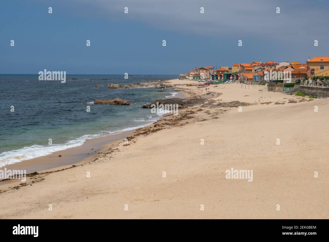 Fishermen vilage of Vila Cha with fishing boats on the beaches and fishermen houses in Portugal Stock Photo
