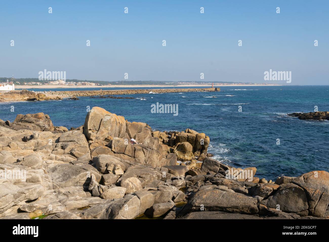 Rocks in Vila do Conde beach, in Portugal Stock Photo