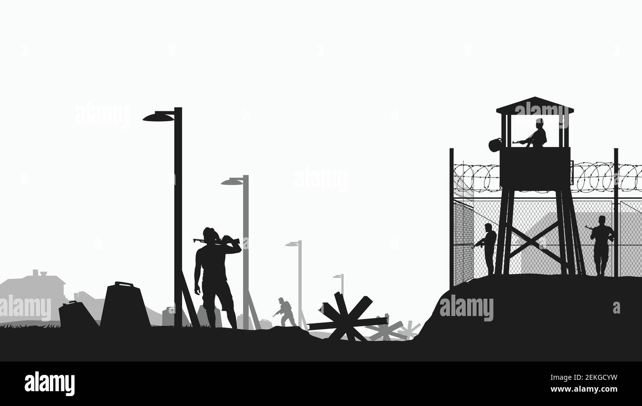 military base black color silhouette on white Stock Vector