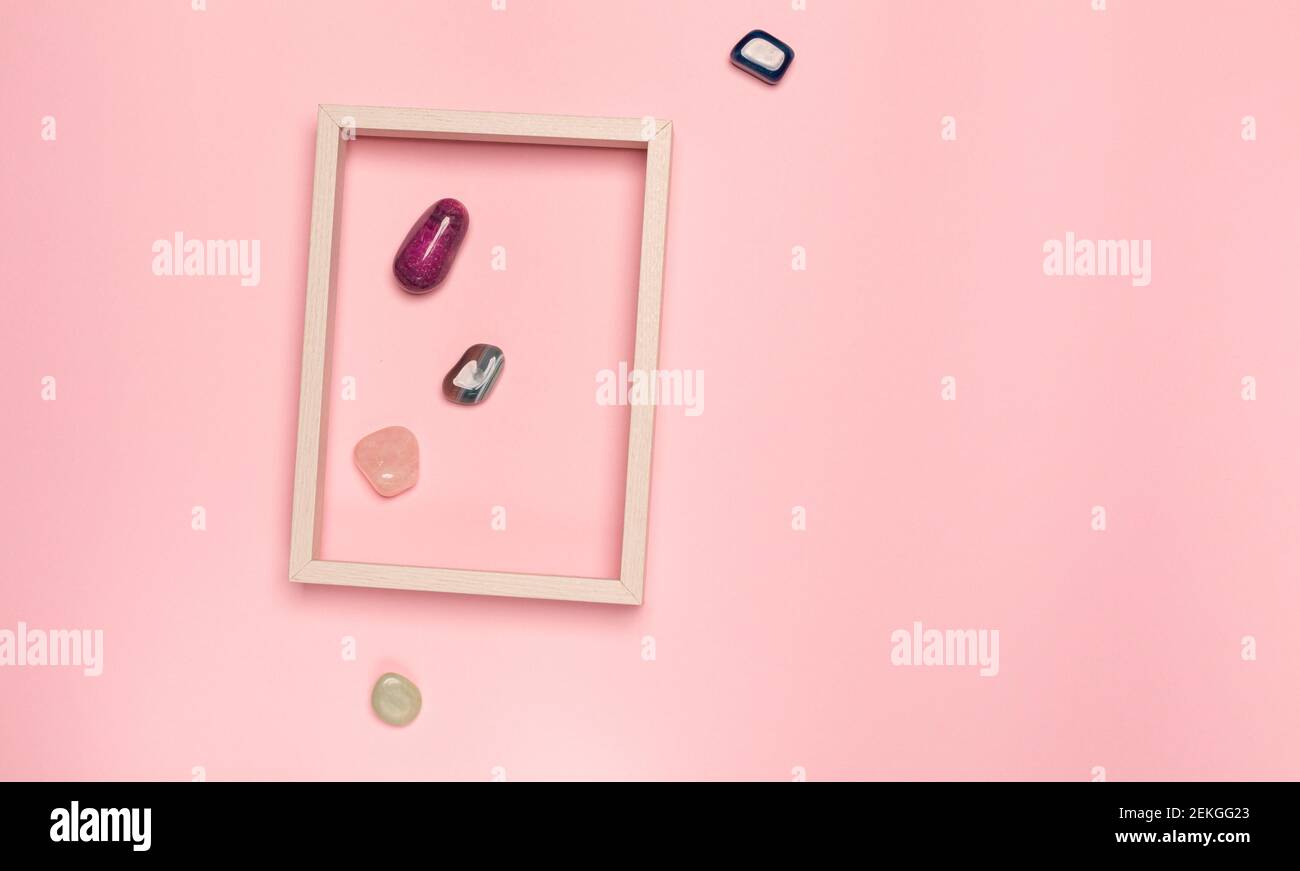 creative minimal layer with frame and ornamental stones Stock Photo