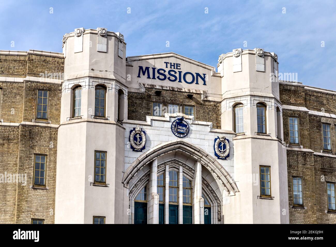 The Mission residential building converted from 1920s Empire Memorial Sailors' Hostel in Limehouse, London, UK Stock Photo