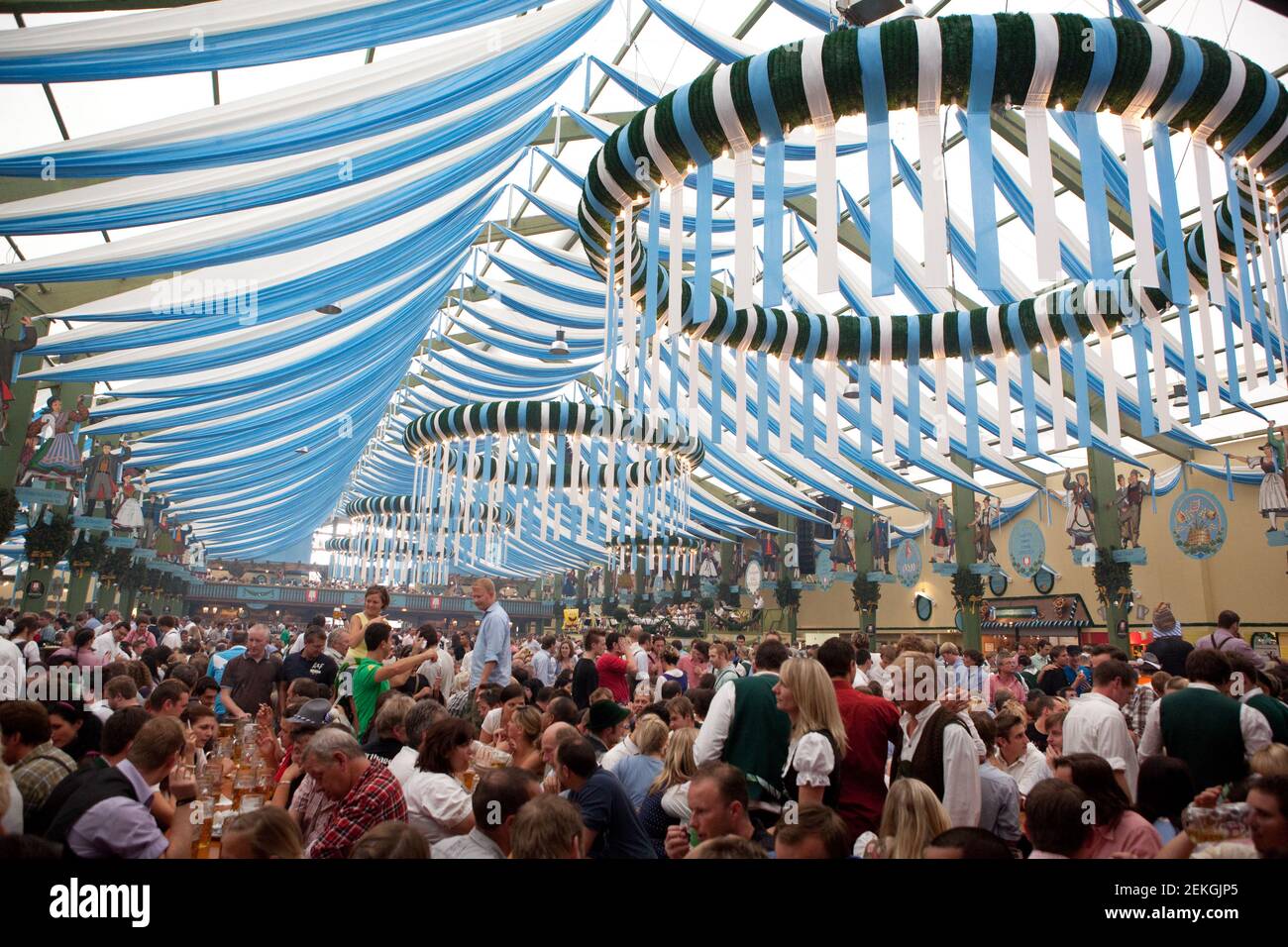 Germany Munich Revelers inside the Spaten Tent at Octoberfest on the Theresienwiese in Munich Stock Photo