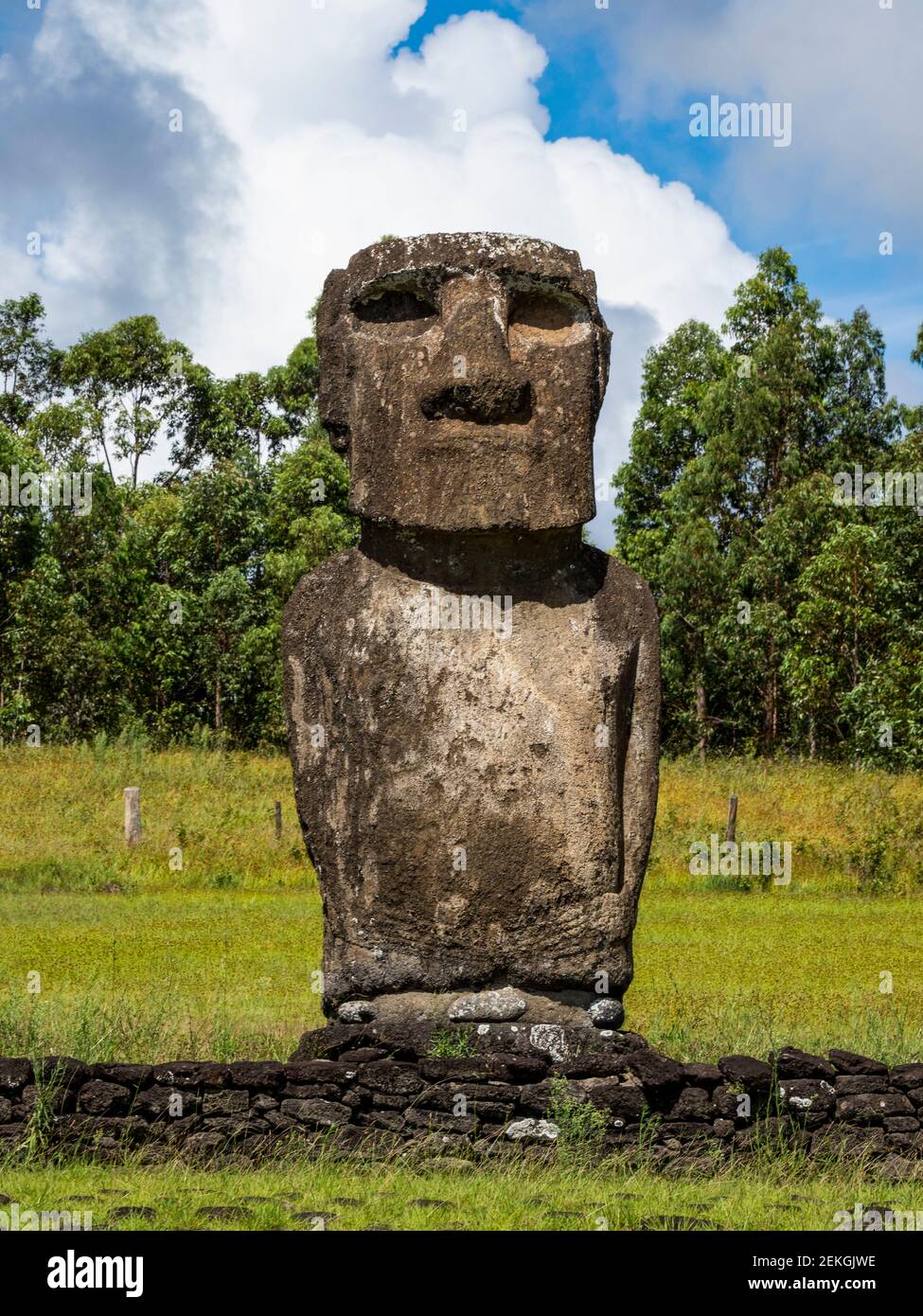 Detail of one of moai at Ahu Akiva, Easter Island, Chilean Polynesia Stock Photo