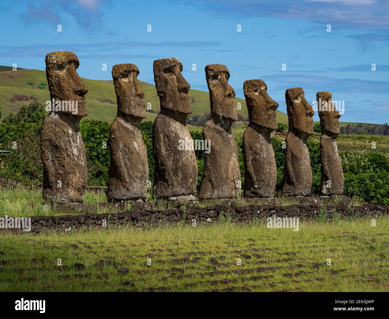 Ahu Akiva, Easter Island, Chilean Polynesia Stock Photo