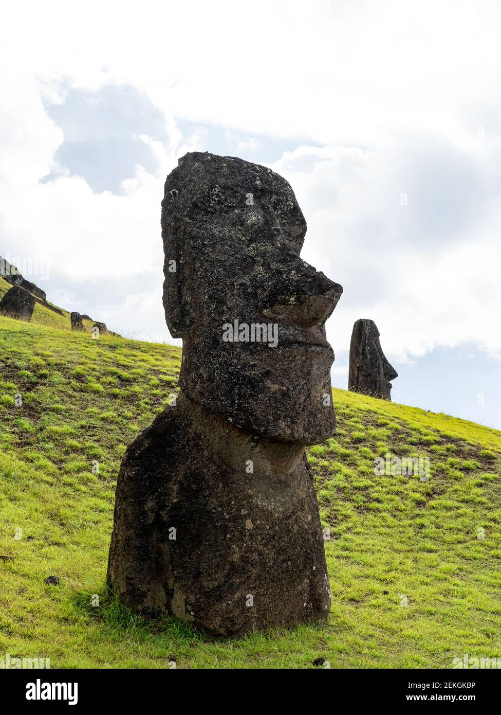 Moai statues at Rano a Raraku, Easter Island, Chilean Polynesia Stock Photo