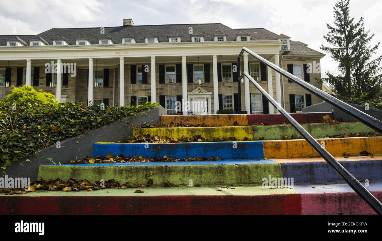 Exterior view of Acacia Fraternity house which is under quarantine