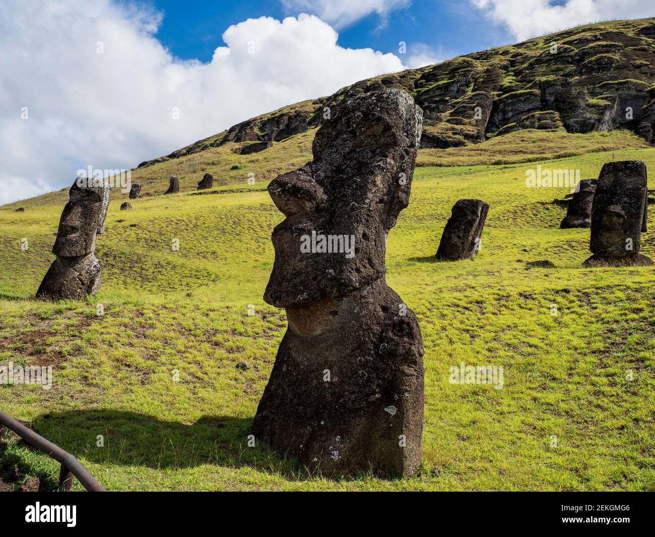 Moai statues at Rano a Raraku, Easter Island, Chilean Polynesia Stock Photo